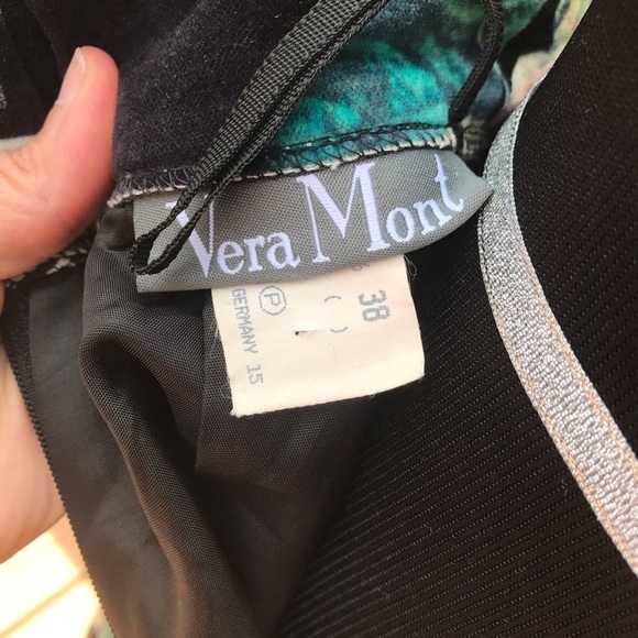 Vera Mont Black Velvet Floral Print Pencil Skirt - Picture 7 of 8